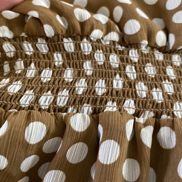 NWT J. Crew Smocked Waist Brown and White Polkadot Midi Dress🤍⭐️🤍 - Picture 8 of 11